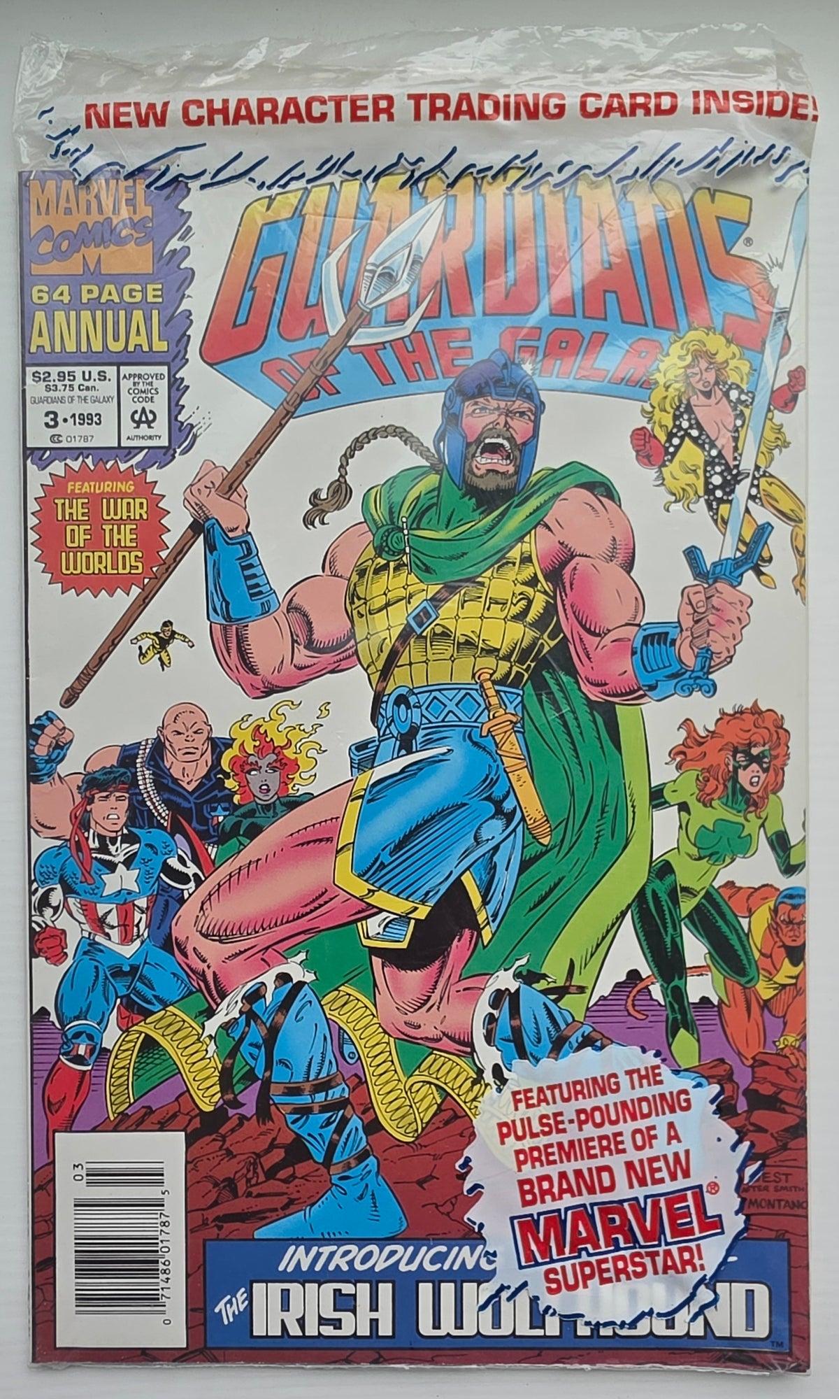 Guardians of the Galaxy Annual #3 1992 with Trading Card Open Polybag Captain America MARVEL COMICS