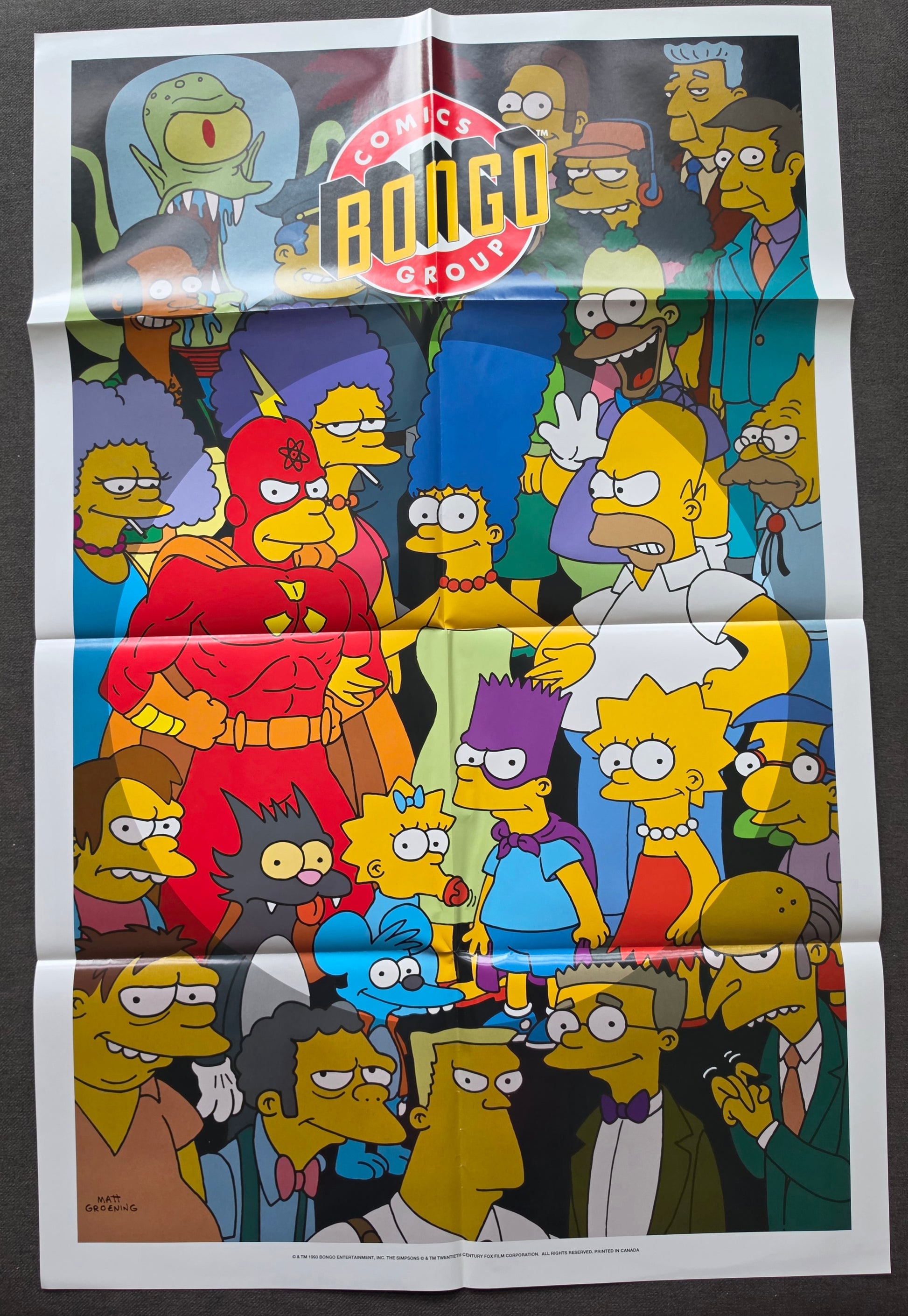 SIMPSONS BONGO COMICS GROUP FOLDED PROMOTIONAL POSTER 1993 Simpsons BONGO COMICS