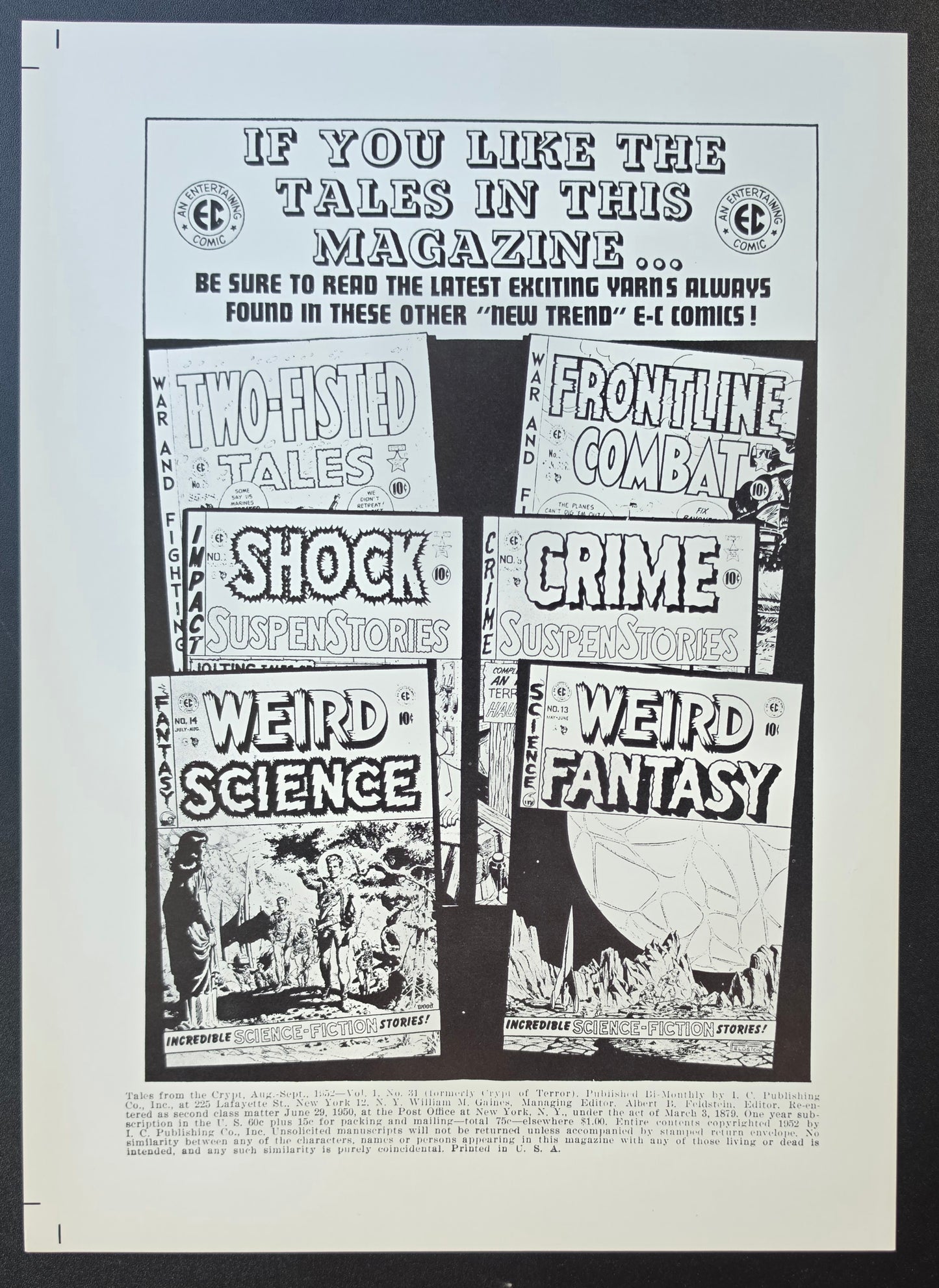 EC COMICS TALES FROM THE CRYPT #31 PRINT EC Comics EC Comics
