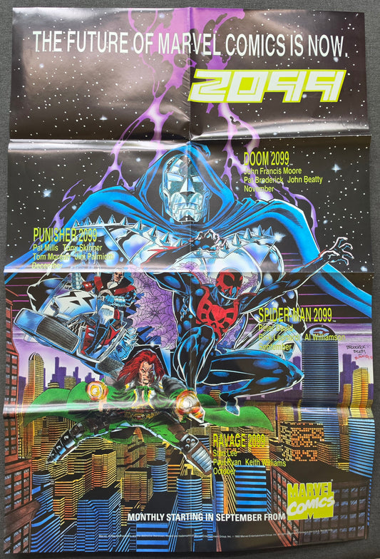 2099 SPIDER-MAN PUNISHER DOOM FOLDED PROMOTIONAL POSTER 1992