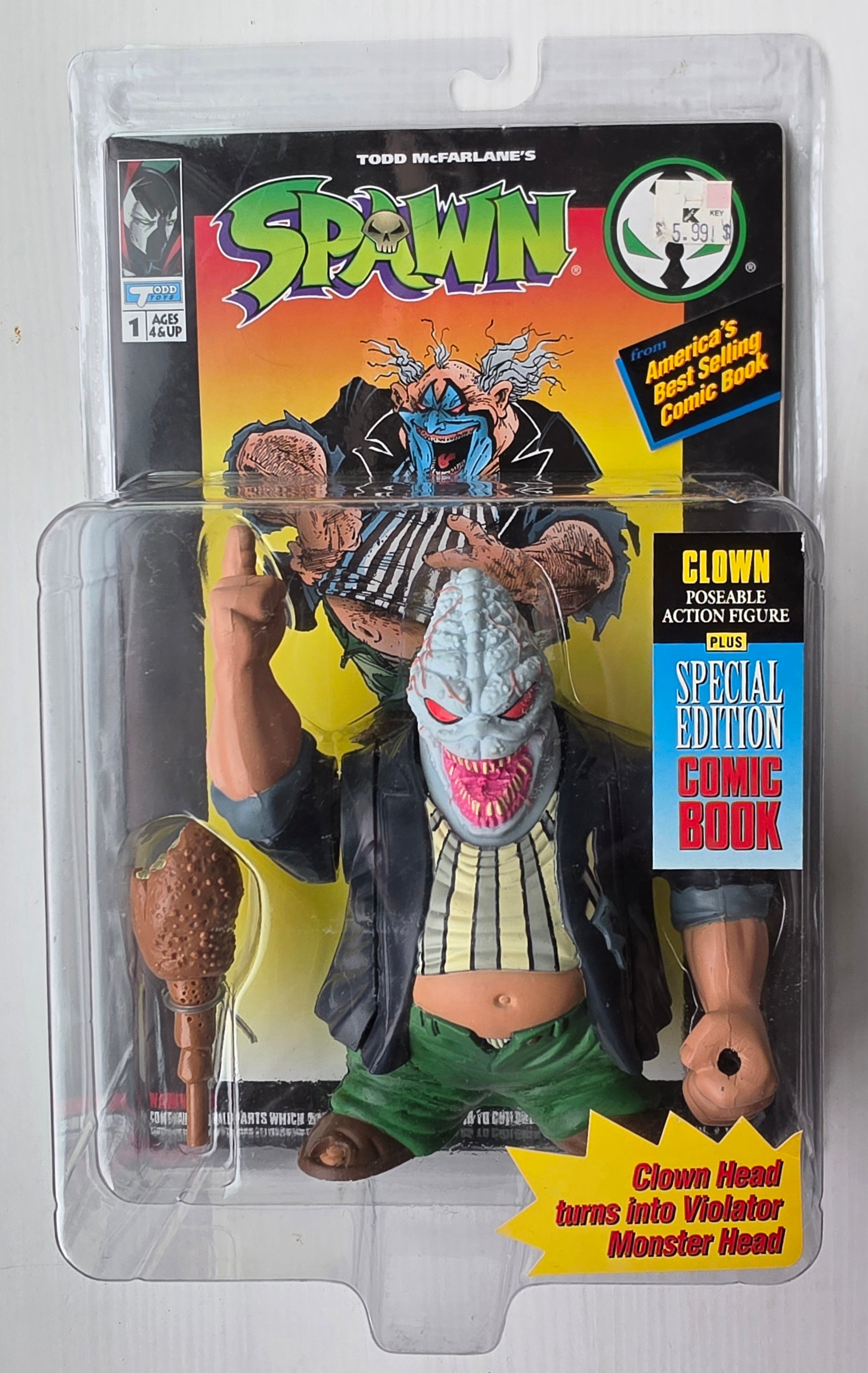 MCFARLANE TOYS SPAWN CLOWN HEAD WITH COMIC BOOK [J01] Spawn Todd Toys
