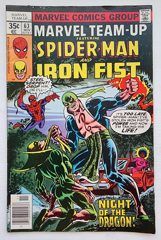 MARVEL TEAM-UP #63 SPIDER-MAN IRON FIST NEWSSTAND 1977 Marvel Team-Up MARVEL COMICS
