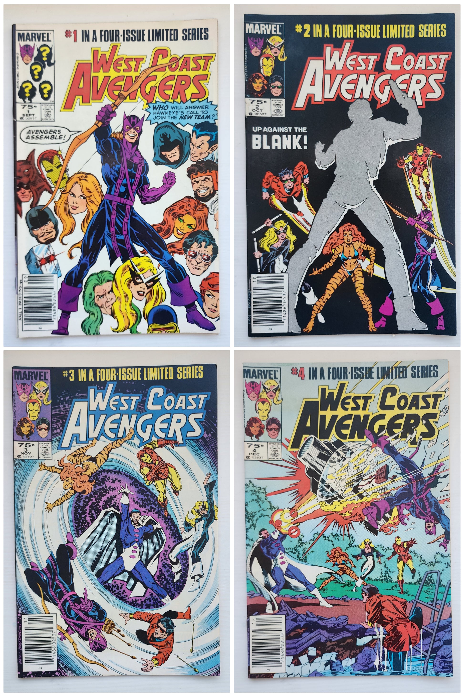WEST COAST AVENGERS #1-#4 LIMITED SERIES NEWSSTAND 1984 West Coast Avengers MARVEL COMICS