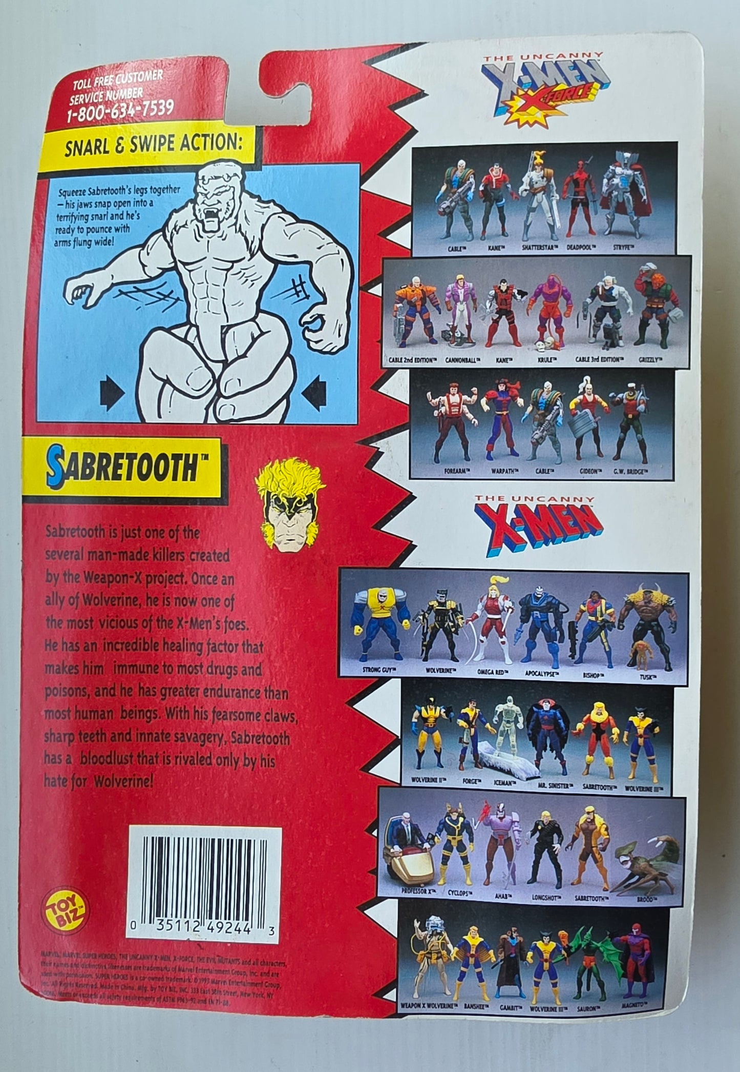 TOY BIZ UNCANNY SABRETOOTH SNARL SWIPE 1993 X-Men Toy Biz