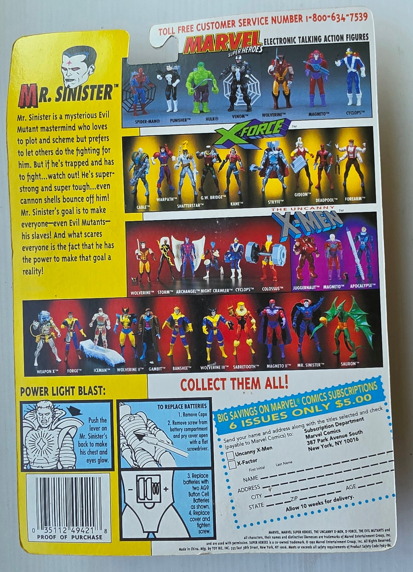 TOY BIZ UNCANNY X-MEN MR SINISTER ACTION FIGURE 1992 X-Men Toy Biz