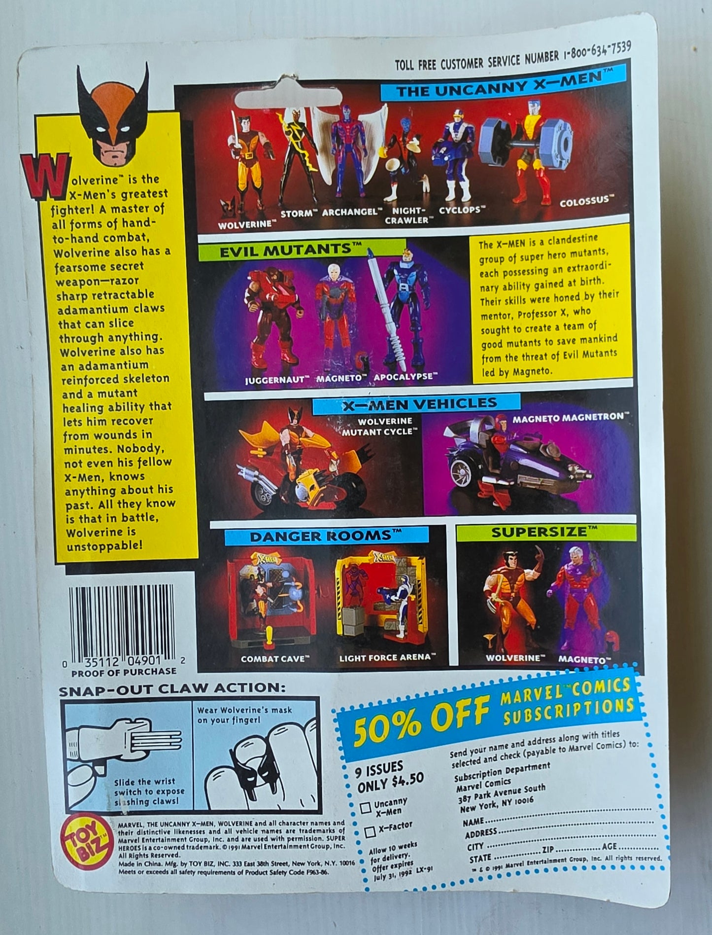 TOY BIZ UNCANNY X-MEN WOLVERINE ORIGINAL COSTUME ACTION FIGURE SERIES 1 1991 X-Men Toy Biz