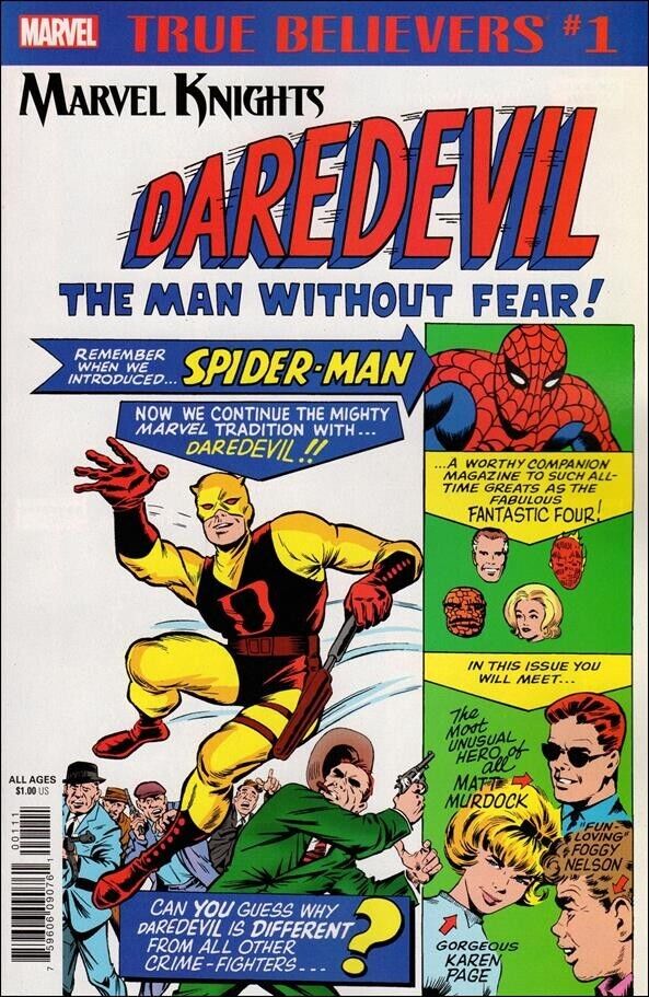 TRUE BELIEVERS DAREDEVIL BY LEE & EVERETT #1 (REPRINT DAREDEVIL #1 1964) Daredevil MARVEL COMICS   