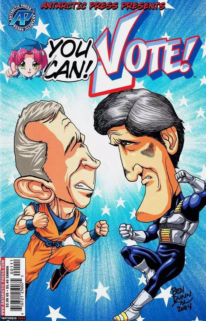 YOU CAN VOTE DECISION BATTLE BUSH KERRY VEGETA GOKU COSPLAY 2004  ANTARCTIC PRESS   