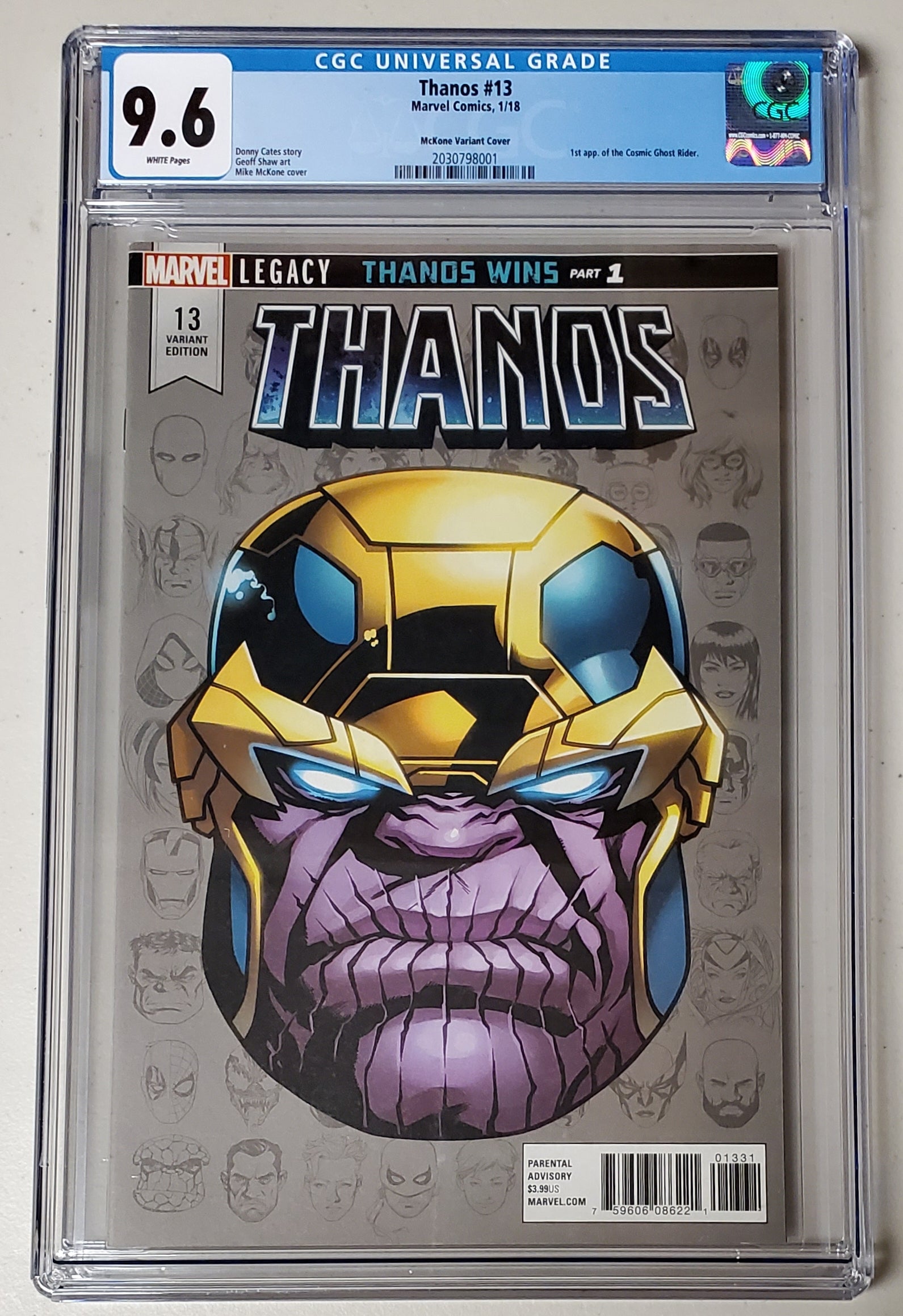 9.6 CGC Thanos #13 1:10 McKone Headshot Variant (1st App Cosmic Ghost Rider) 2018 [2030798001] CGC CGC   