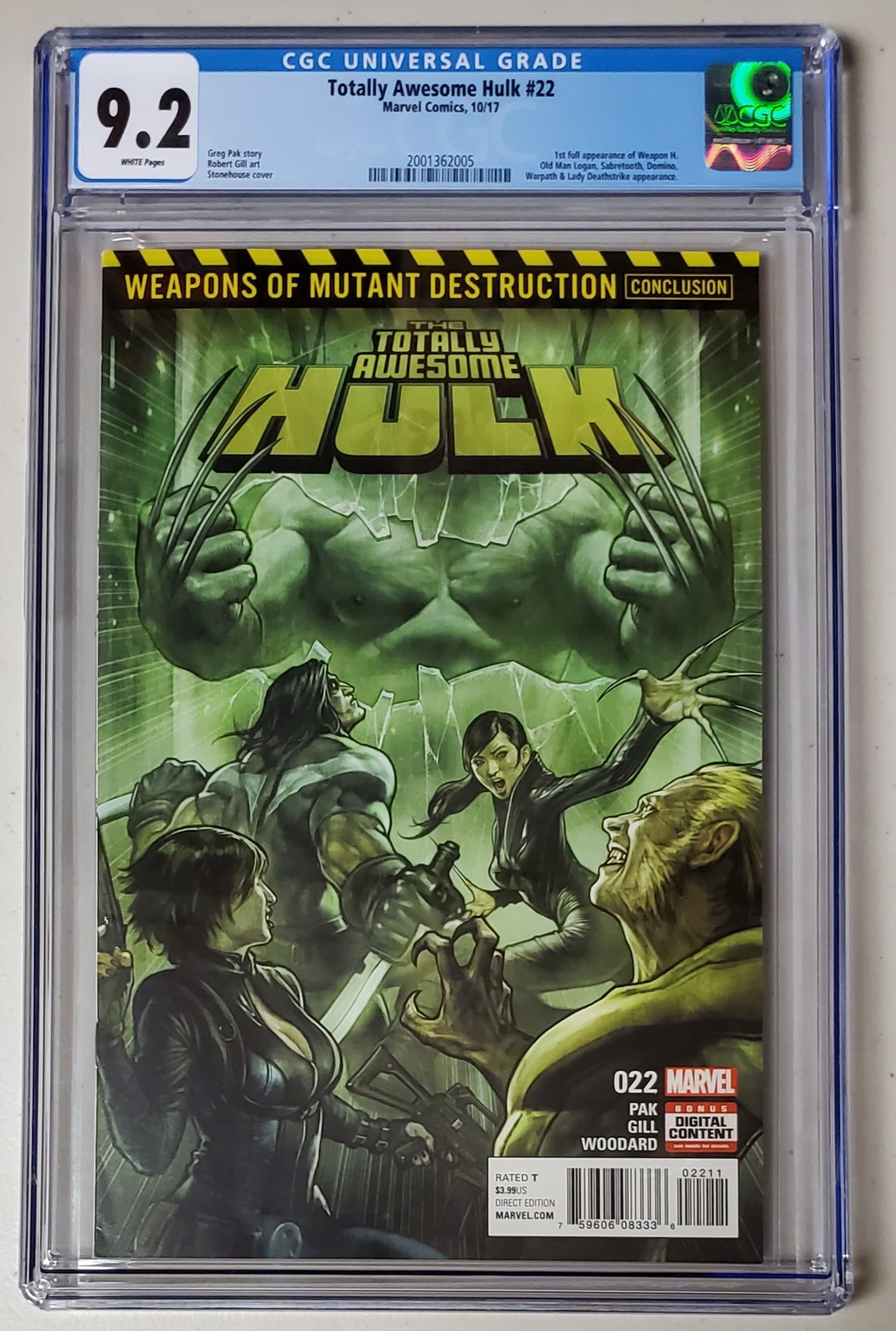 9.2 CGC Totally Awesome Hulk #22 1st Print (1st App Weapon H) 2017 [2001362005]