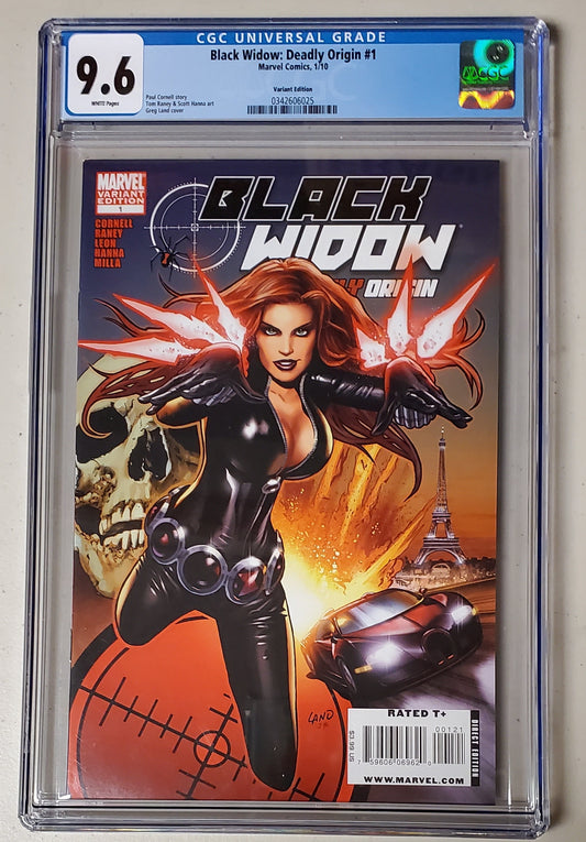 9.6 CGC Black Widow Deadly Origin #1 Land 1:15 Variant 2010 [0342606025]