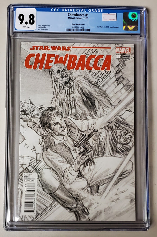 9.8 CGC Chewbacca #1 1:200 Alex Ross Sketch Variant Star Wars 2015 (0342601005)