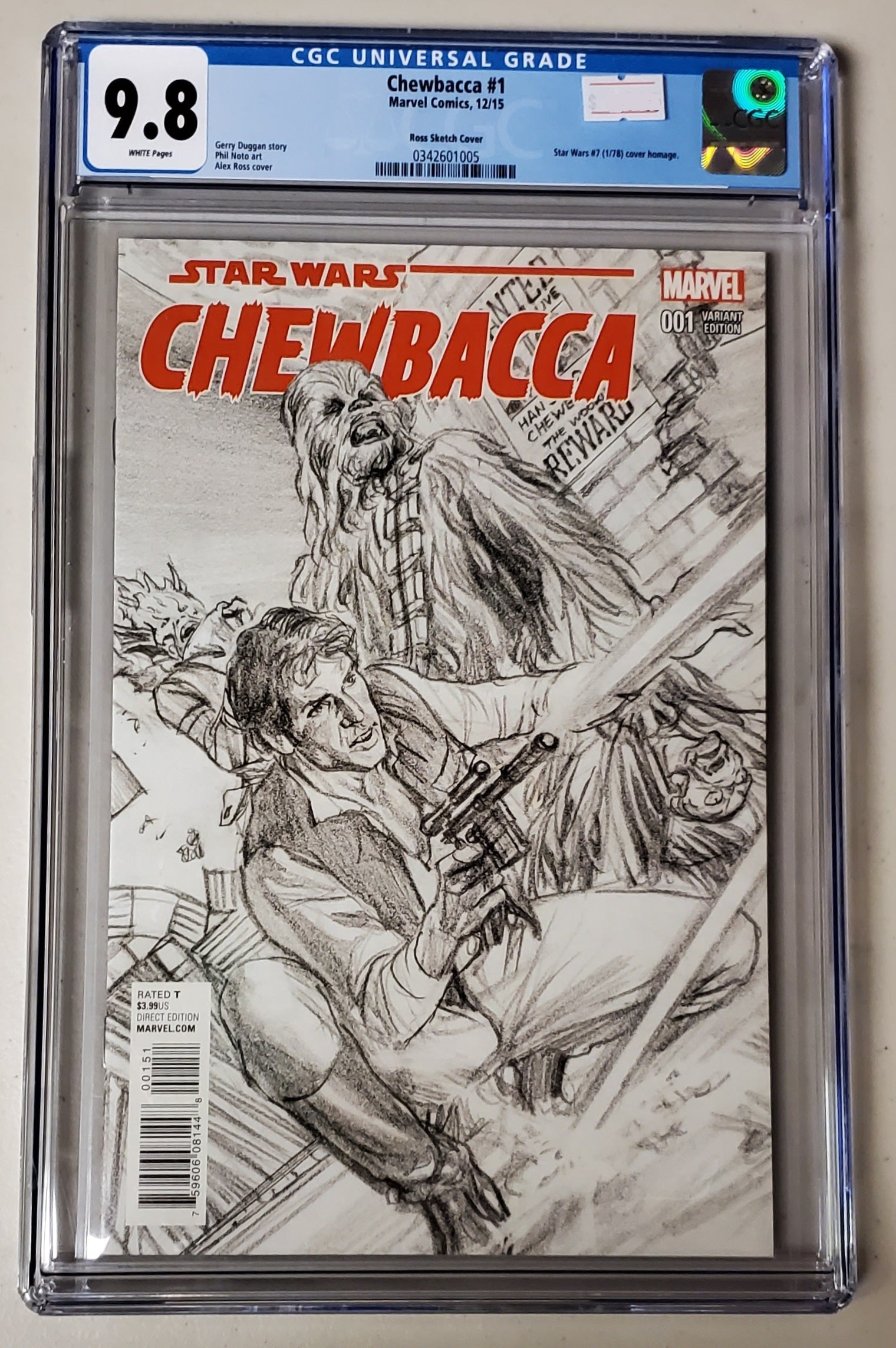 9.8 CGC Chewbacca #1 1:200 Alex Ross Sketch Variant Star Wars 2015 (0342601005) Star Wars CGC   