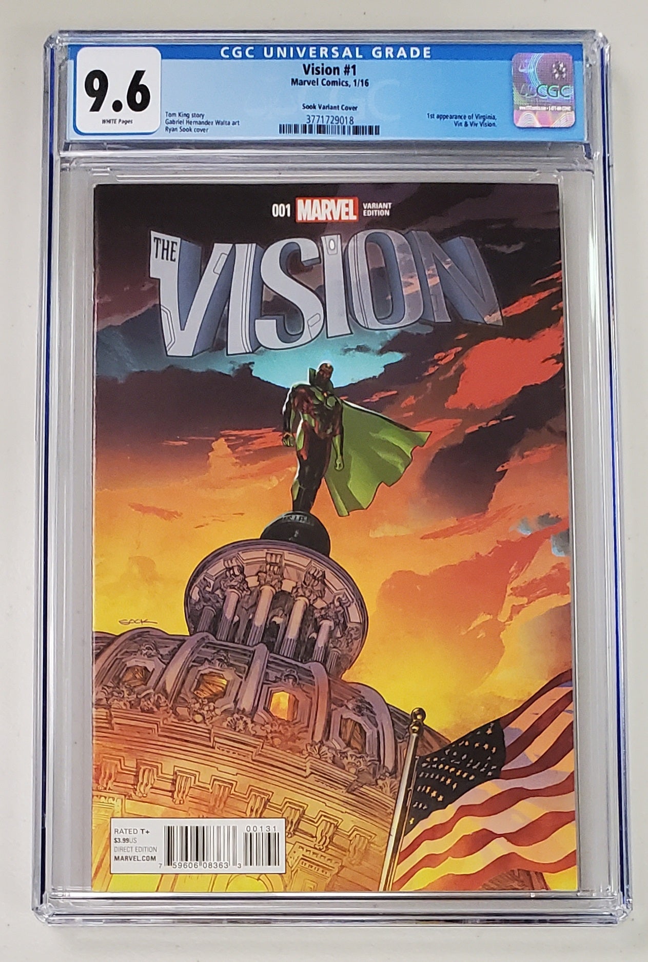 9.6 CGC VISION #1 SOOK 1:25 VARIANT (1ST APP VIV VISION) [3771729018] CGC MARVEL COMICS   