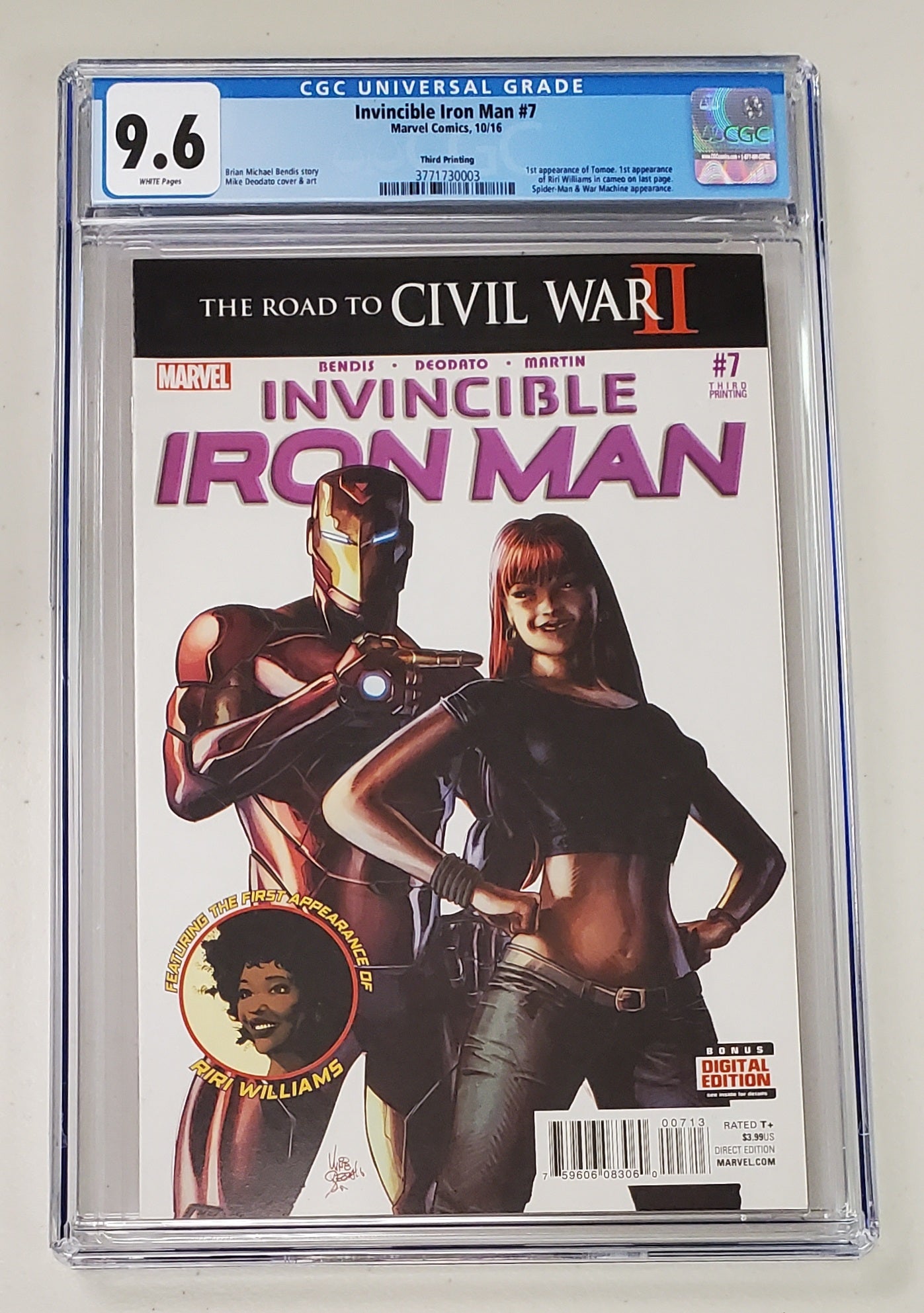 9.6 CGC INVINCIBLE IRON MAN #7 3RD PRINT (1ST APP CAMEO RIRI WILLIAMS) 2016 [377173003] CGC MARVEL COMICS   