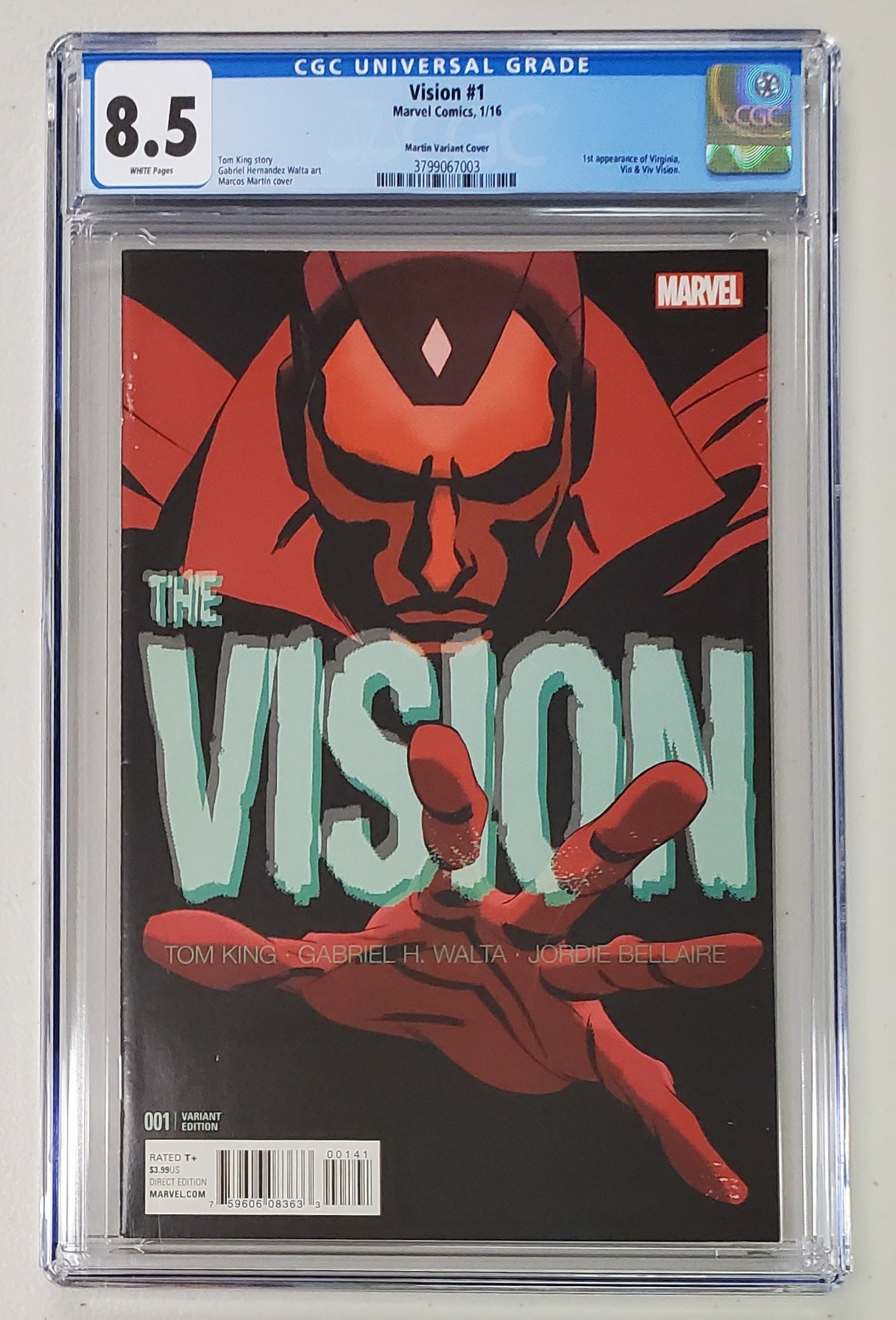 8.5 CGC VISION #1 1:20 MARTIN VARIANT (1ST APP VIV VISION) [3799067003] Vision MARVEL COMICS   