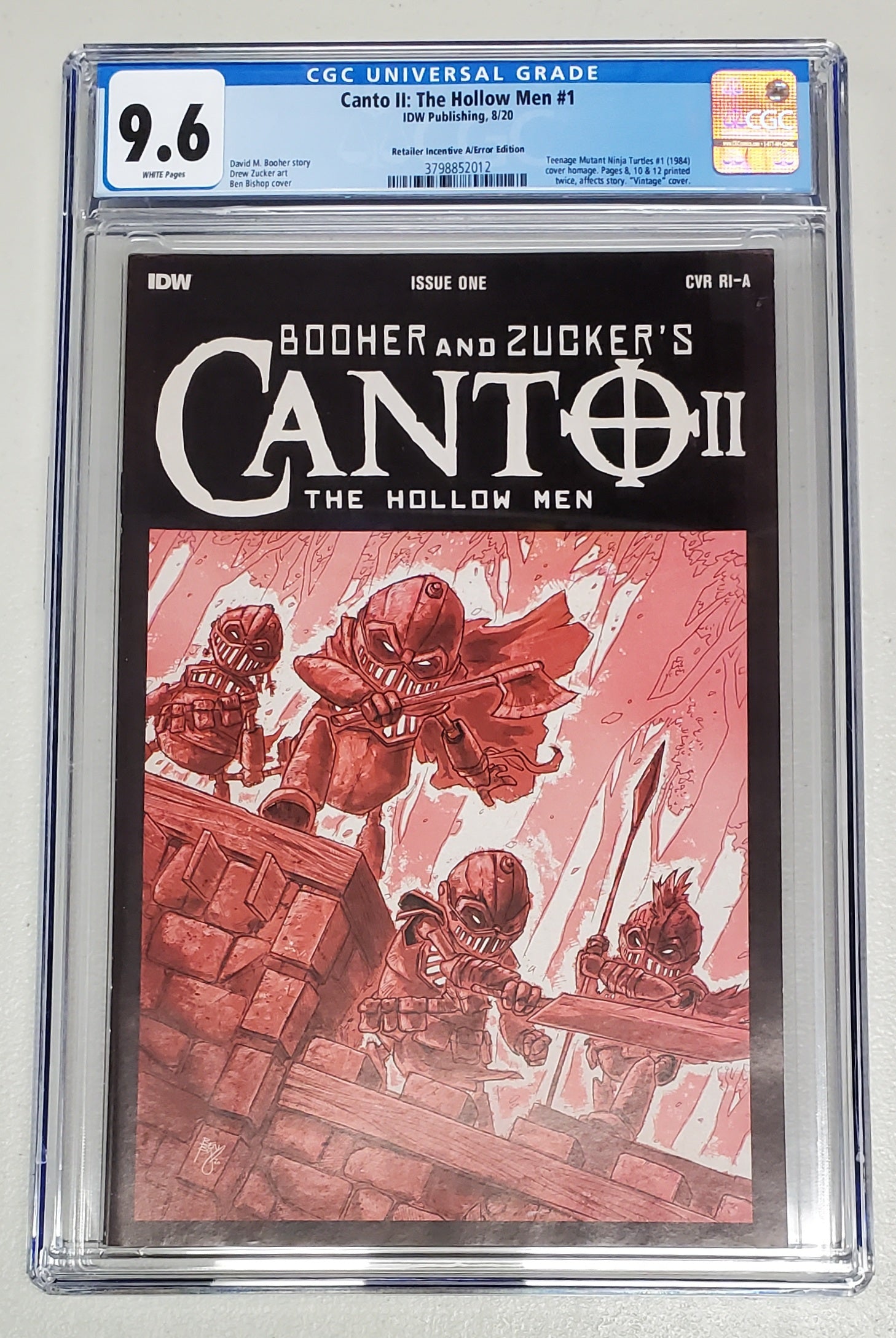 9.6 CGC CANTO II HOLLOW MEN #1 1:10 TMNT HOMAGE VARIANT (ERROR EDITION) [3798852012] CGC IDW   