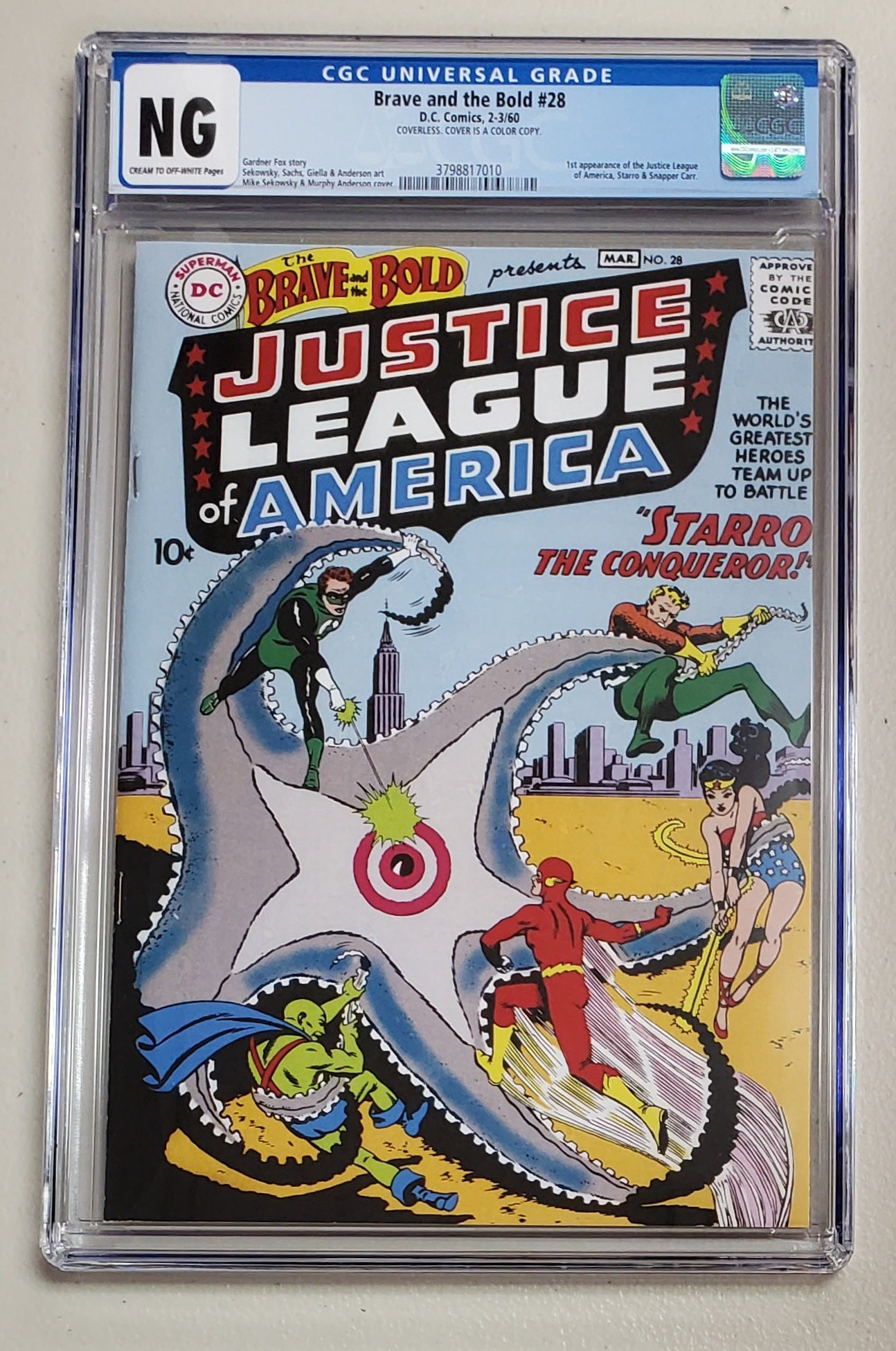 NG CGC 1960 BRAVE AND THE BOLD #28 1ST APP JUSTICE LEAGUE OF AMERICA, STARRO, SNAPPER CARR (COVERLESS NO GRADE.)  [3798817010]