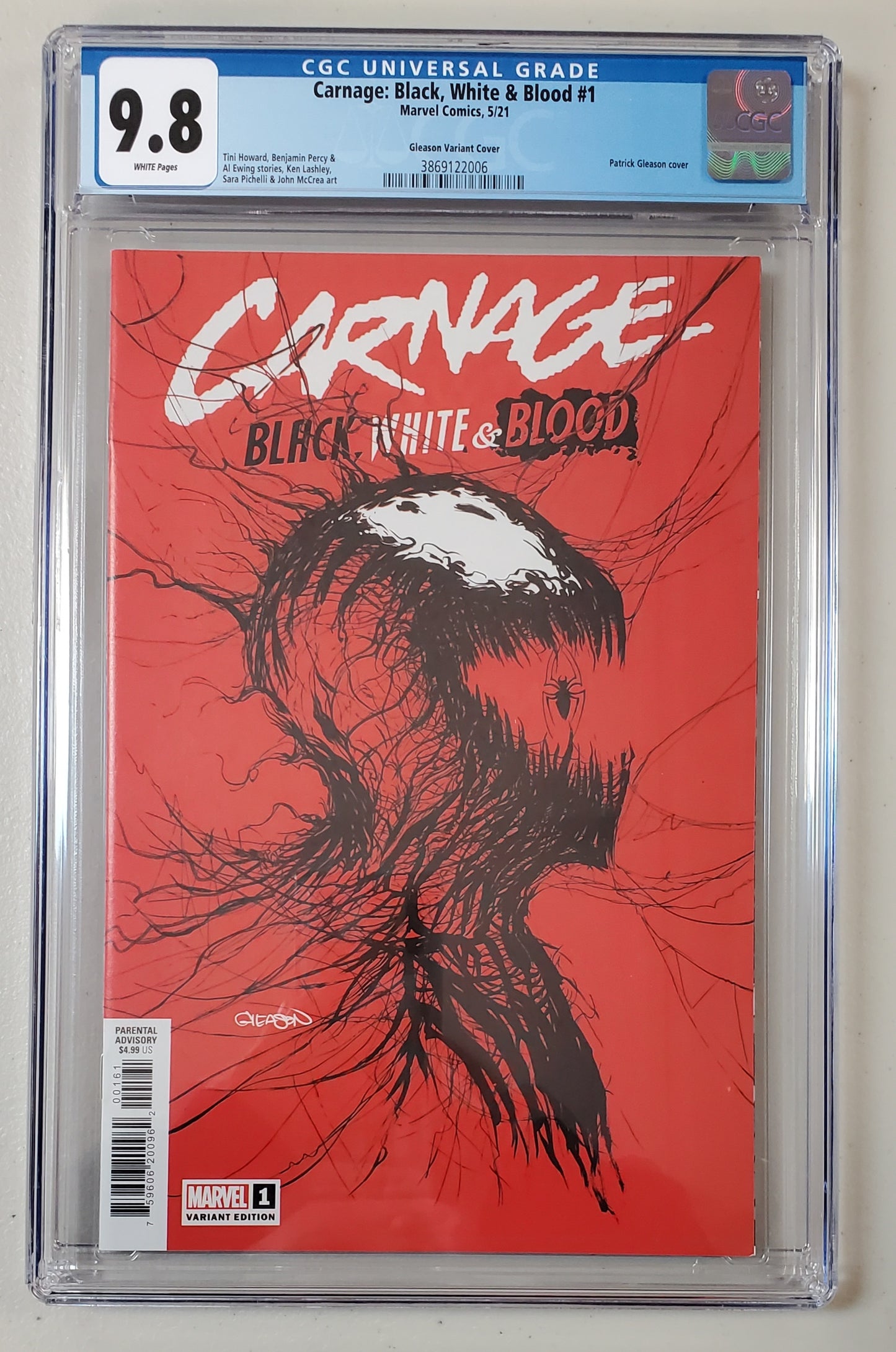 9.8 CGC CARNAGE BLACK WHITE & BLOOD #1 GLEASON VARIANT [3869122006] CGC MARVEL COMICS   