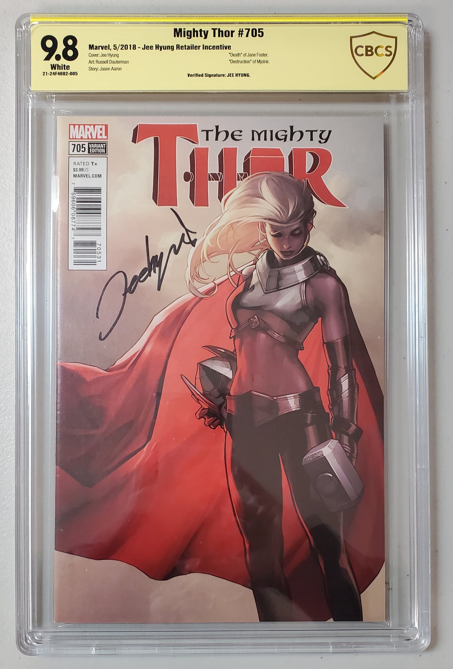 9.8 CBCS MIGHTY THOR #705 1:50 VARIANT SIGNED BY JEEHYUNG LEE
