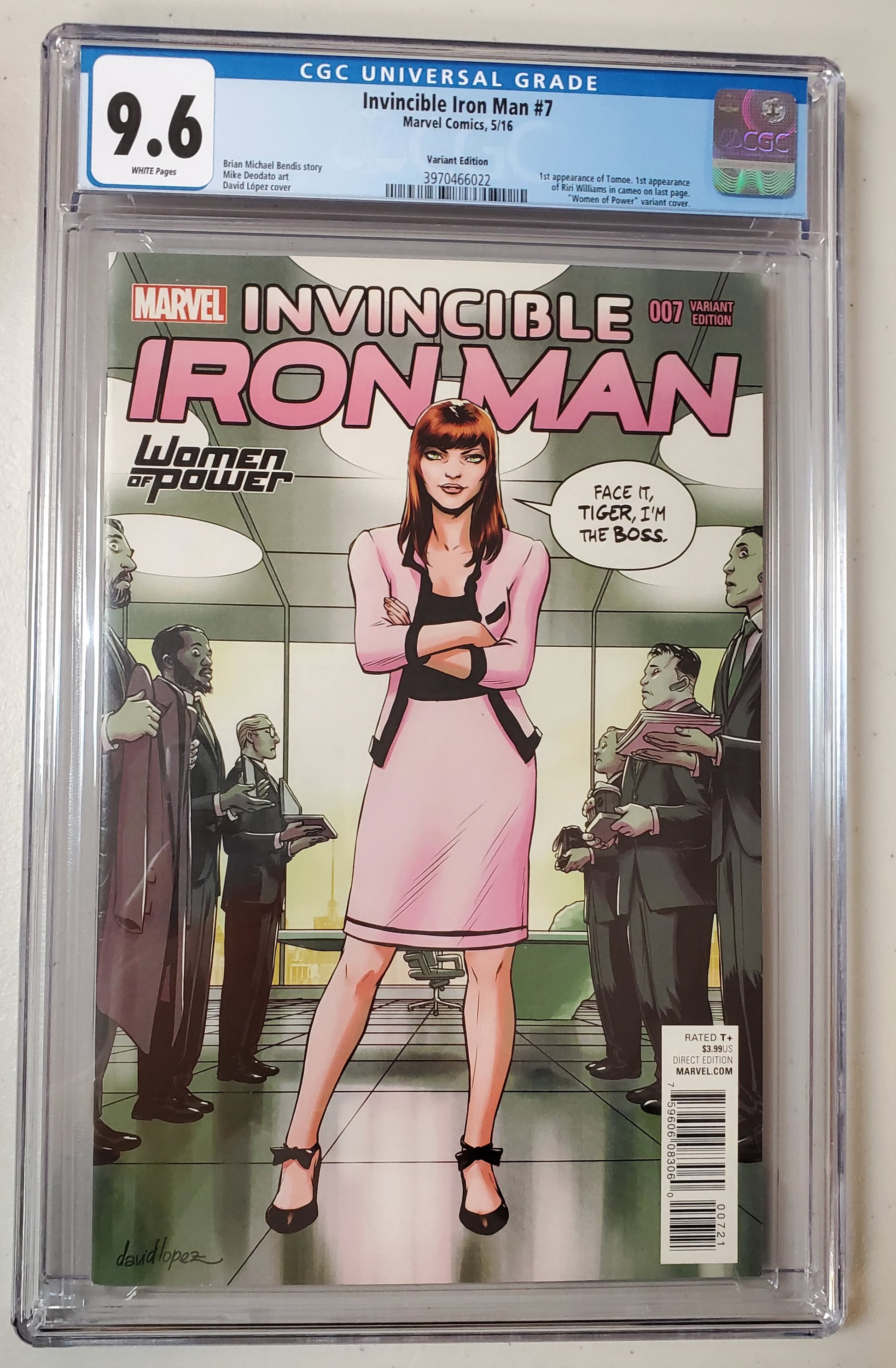 9.6 CGC INVINCIBLE IRON MAN #7 WOMEN OF POWER VARIANT (1ST CAMEO APP RIRI WILLIAMS) 2016 [3970466022] CGC CGC   