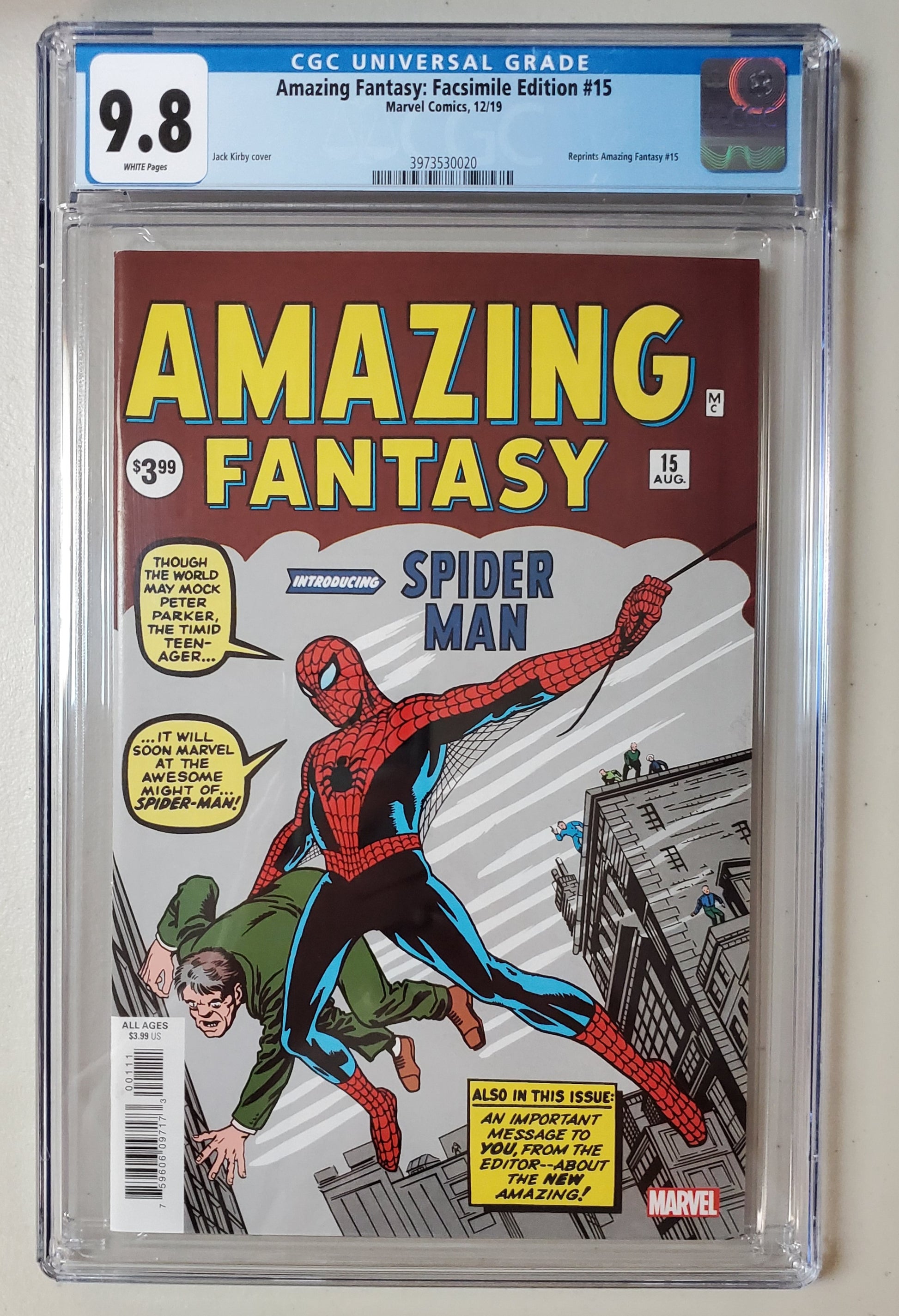 9.8 CGC AMAZING FANTASY #15 FACSIMILIE REPRINT [3973530020] Amazing Fantasy MARVEL COMICS
