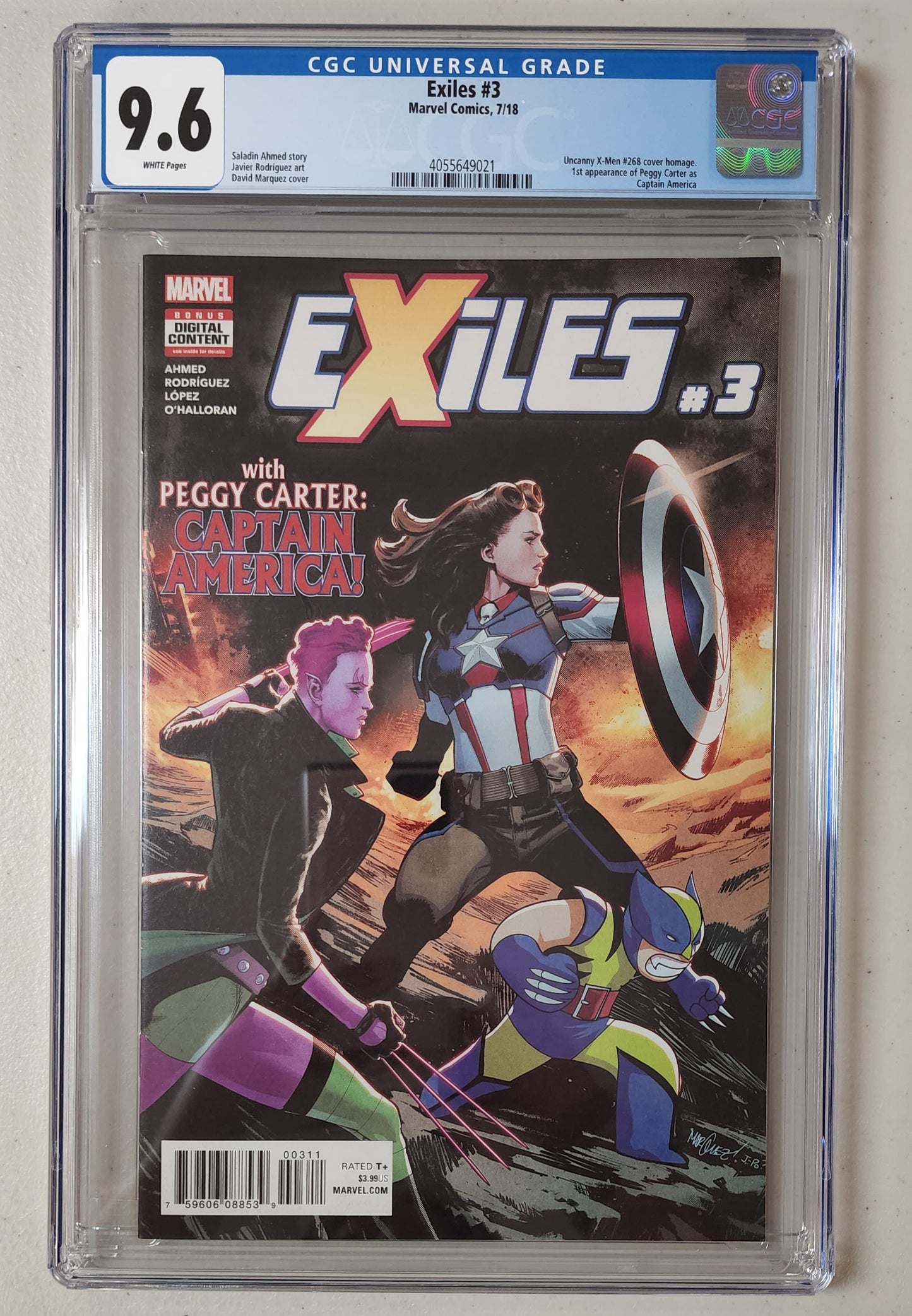 9.6 CGC EXILES #3 2018 (1ST APP PEGGY CARTER CAPTAIN AMERICA) [4055649021] comic book MARVEL COMICS   