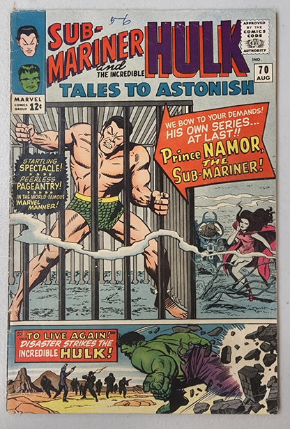 TALES TO ASTONISH #70 SUB-MARINER HULK (1ST APP KING NEPTUNE 1ST SOLO NAMOR) 1965  MARVEL COMICS   