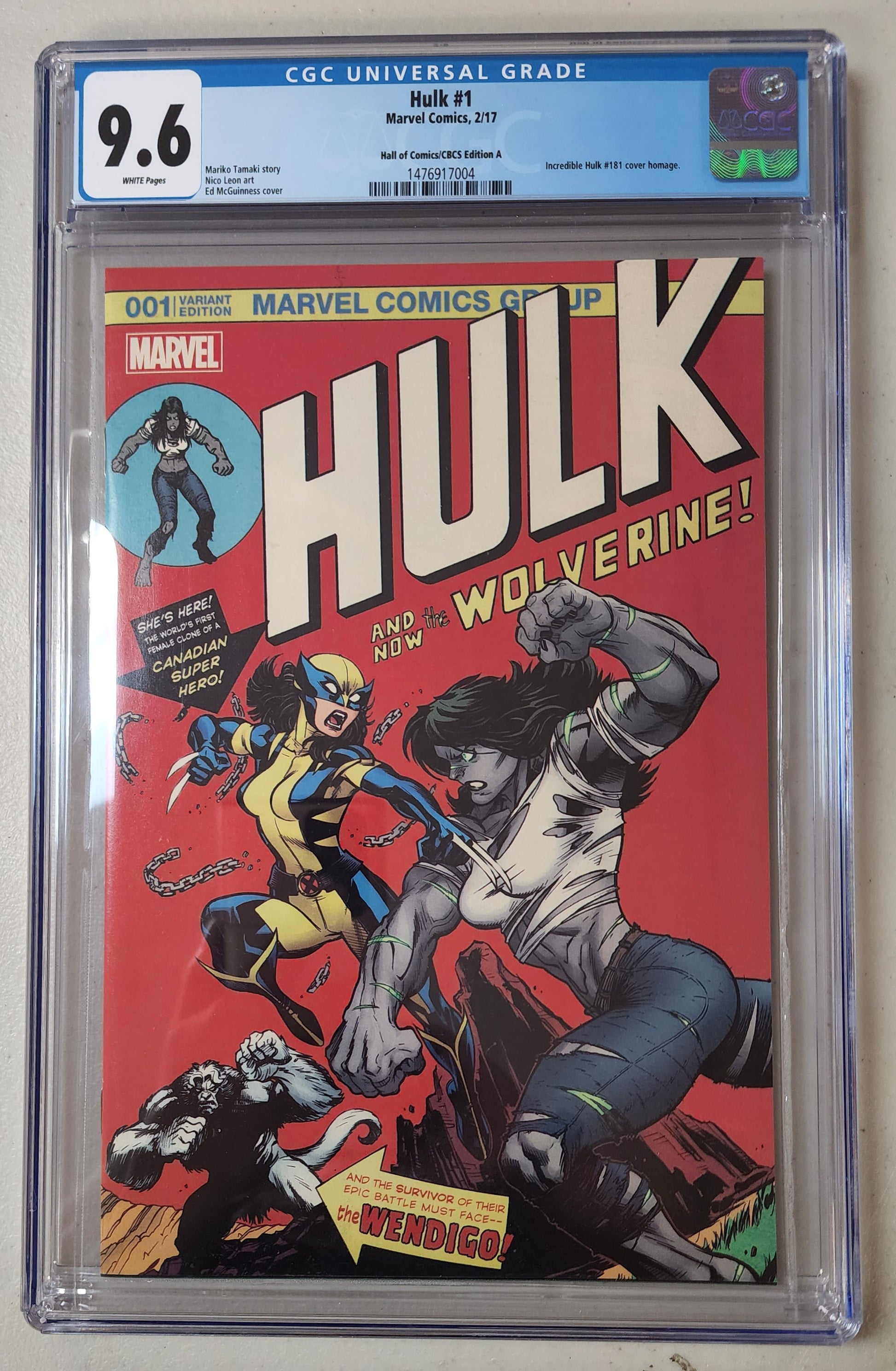 9.6 CGC HULK #1 HOMAGE MCGUINNESS VARIANT [1476917004] CGC CGC   