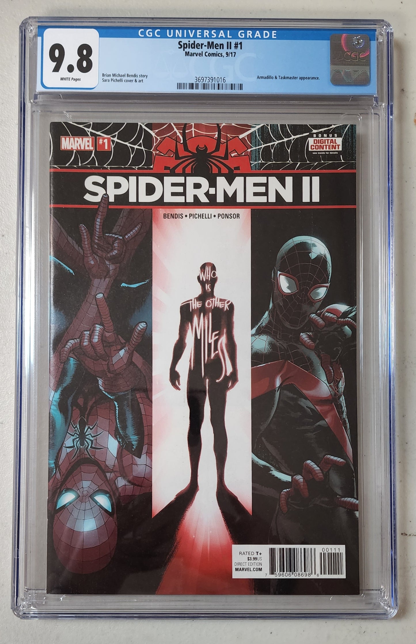 9.8 CGC Spider-Men II #1 1st Print (1st App 616 Evil Miles) 2017 [3697391016]