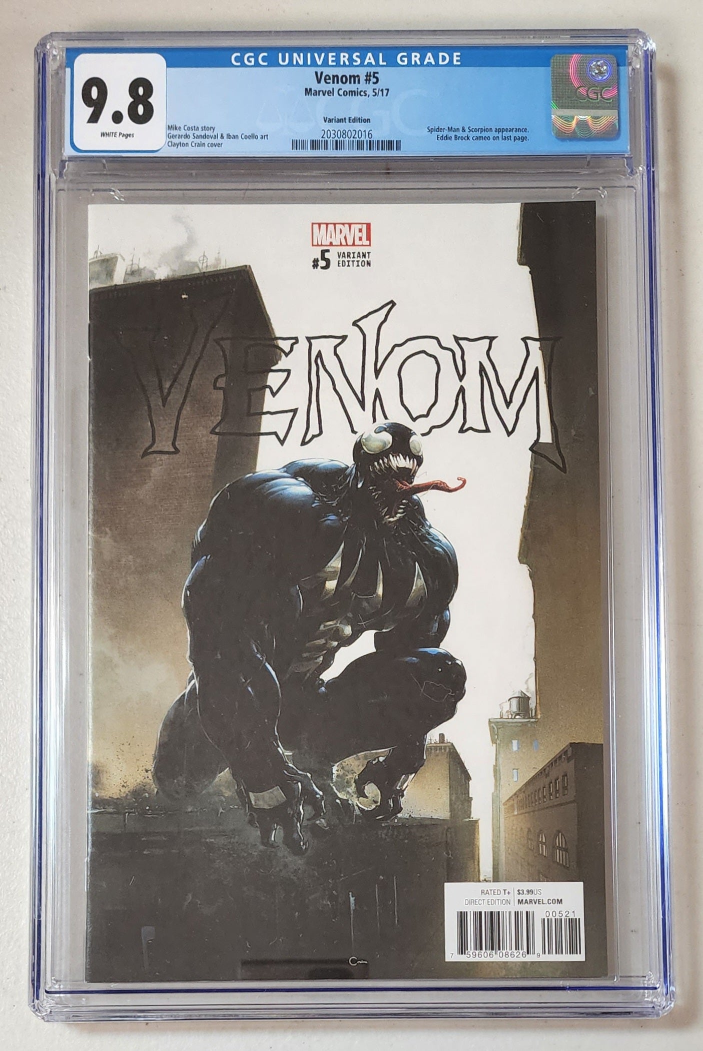 9.8 CGC Venom #5 1:100 Crain Variant 2017 [2030802016] Venom CGC   