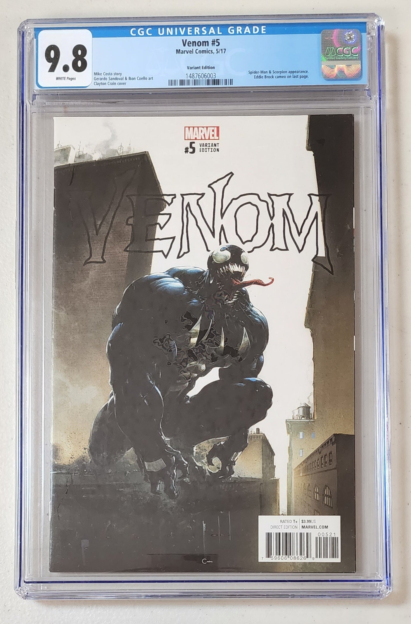 9.8 CGC Venom #5 1:100 Crain Variant 2017 [1487606003] Venom CGC   