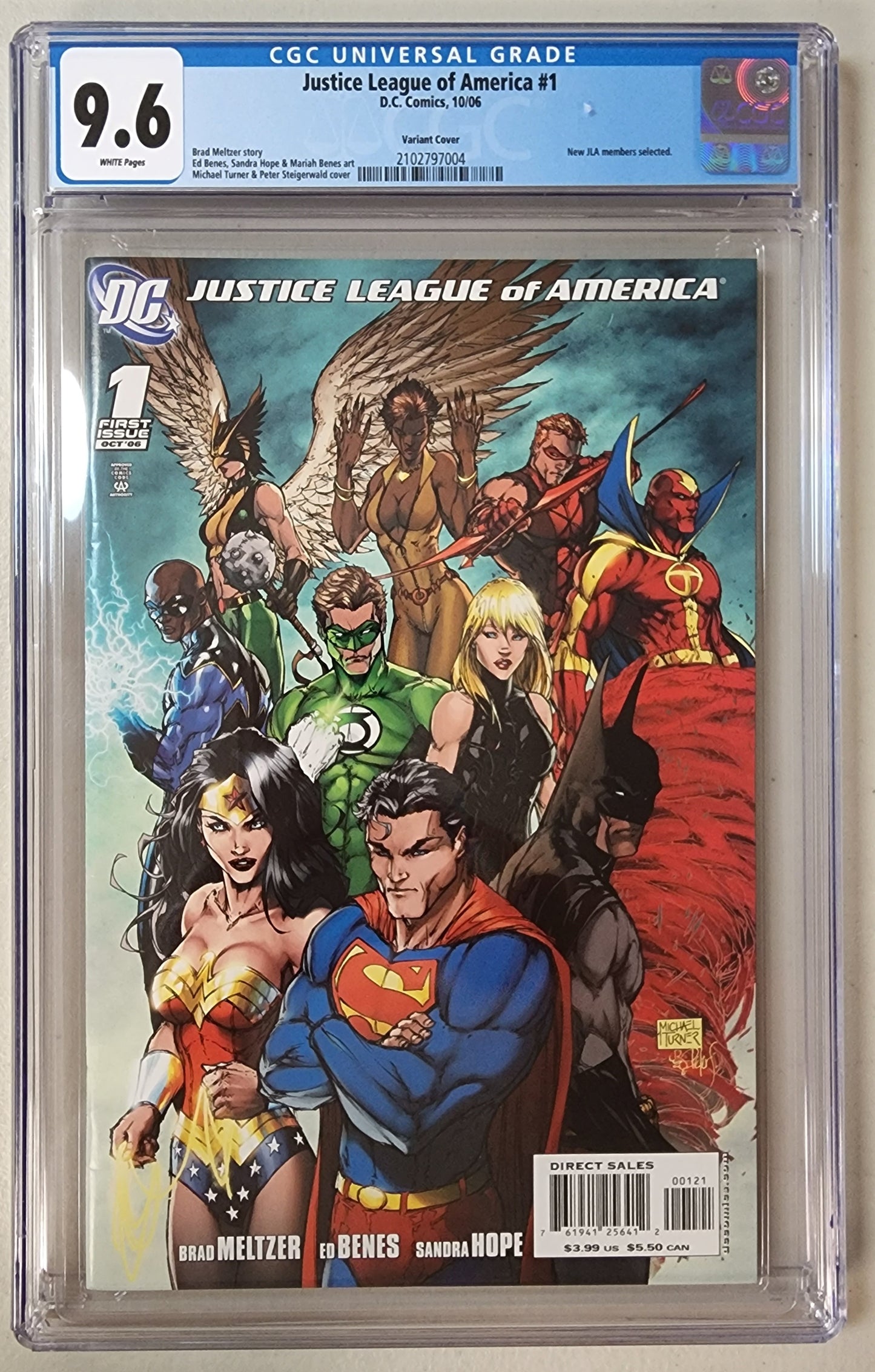 9.6 CGC JUSTICE LEAGUE OF AMERICA #1 TURNER VARIANT 2006 (NEW JLA MEMBERS SELECTED) [2102797004] comic book DC COMICS   