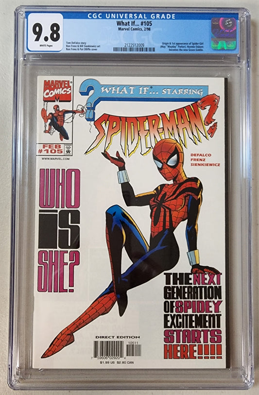 9.8 CGC WHAT IF... #105 (ORIGIN & 1ST APP MAY "MAYDAY" PARKER SPIDER-GIRL) 1998 [2122512009]