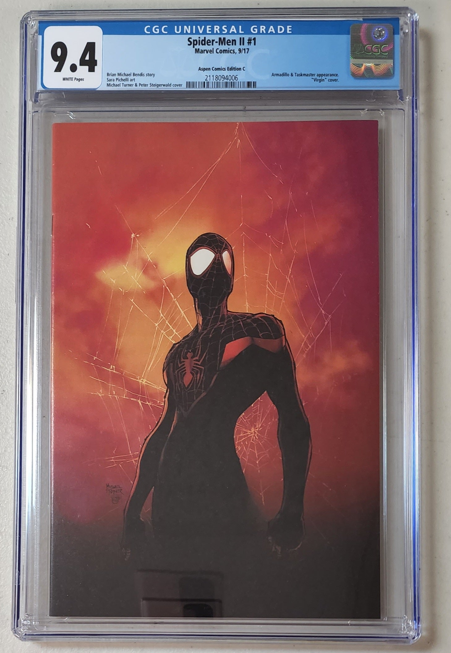 9.4 CGC Spider-Men II #1 Miles Morales Turner Virgin Variant [36973870