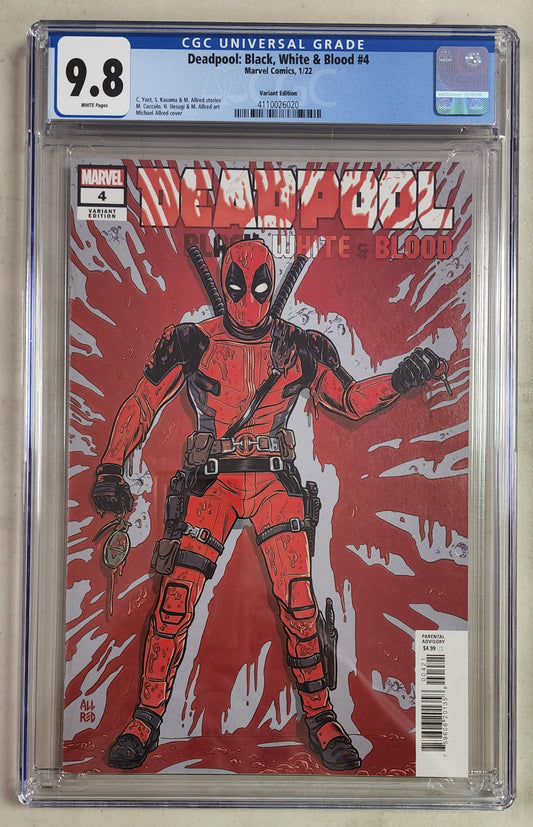 9.8 CGC DEADPOOL BLACK WHITE BLOOD #4 ALLRED VARIANT (1ST APP SAKURA SPIDER) [4110026020]