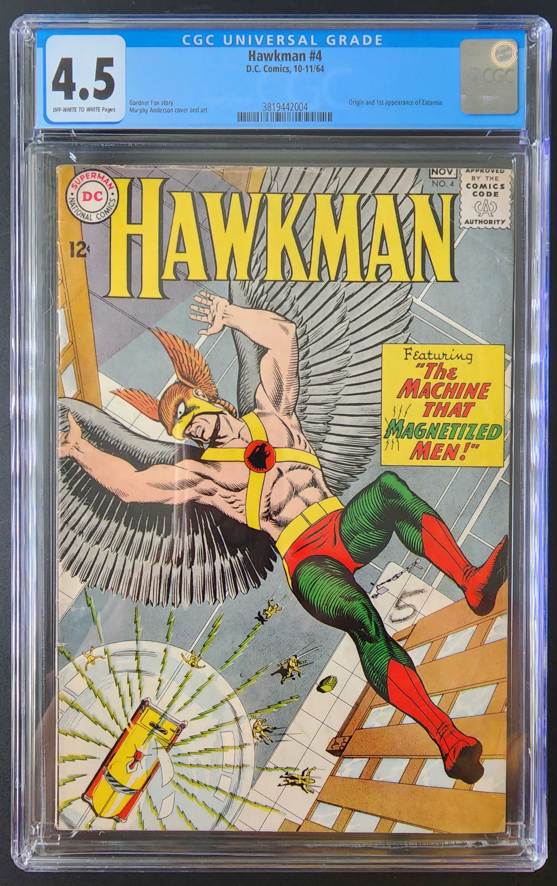 4.5 CGC HAWKMAN #4 1964 (ORIGIN & 1ST APP ZATANNA) [3819442004] comic book DC COMICS   