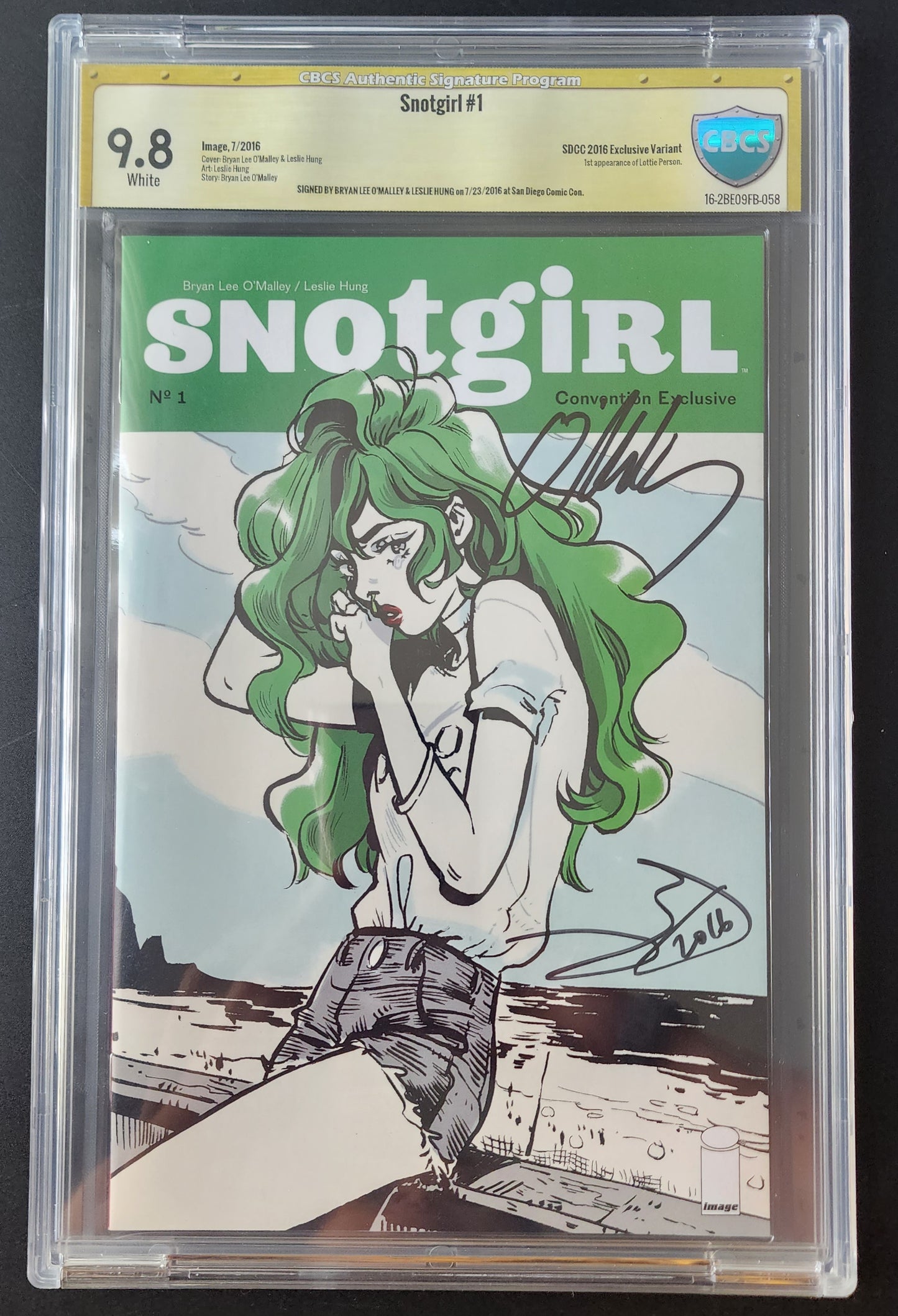 9.8 CBCS SNOTGIRL #1 SDCC CONVENTION EXCLUSIVE 2016 SIGNED BY BRYAN LEE O'MALLEY & LESLIE HUNG