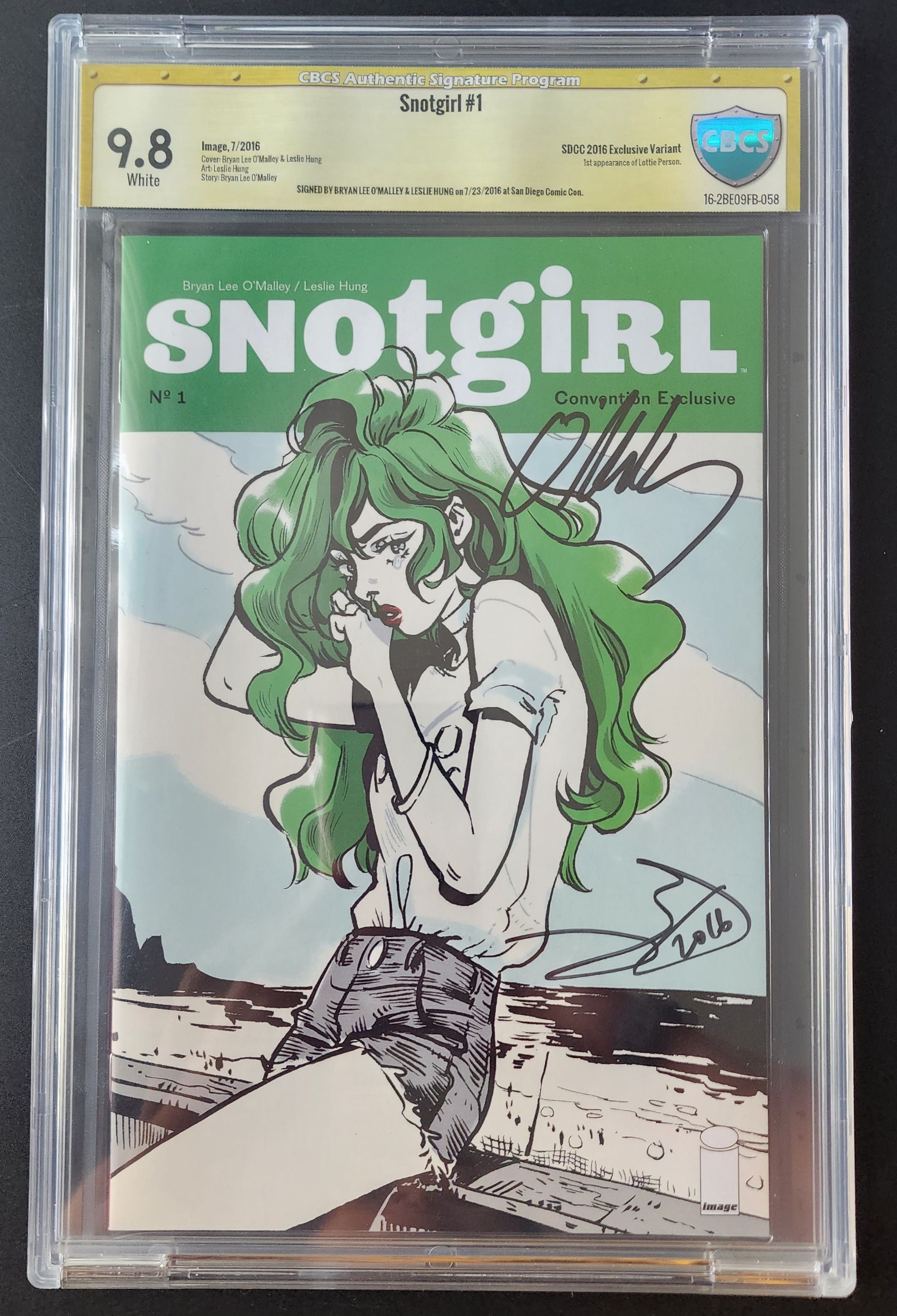 9.8 CBCS SNOTGIRL #1 SDCC CONVENTION EXCLUSIVE 2016 SIGNED BY BRYAN LEE O'MALLEY & LESLIE HUNG Snotgirl CGC   