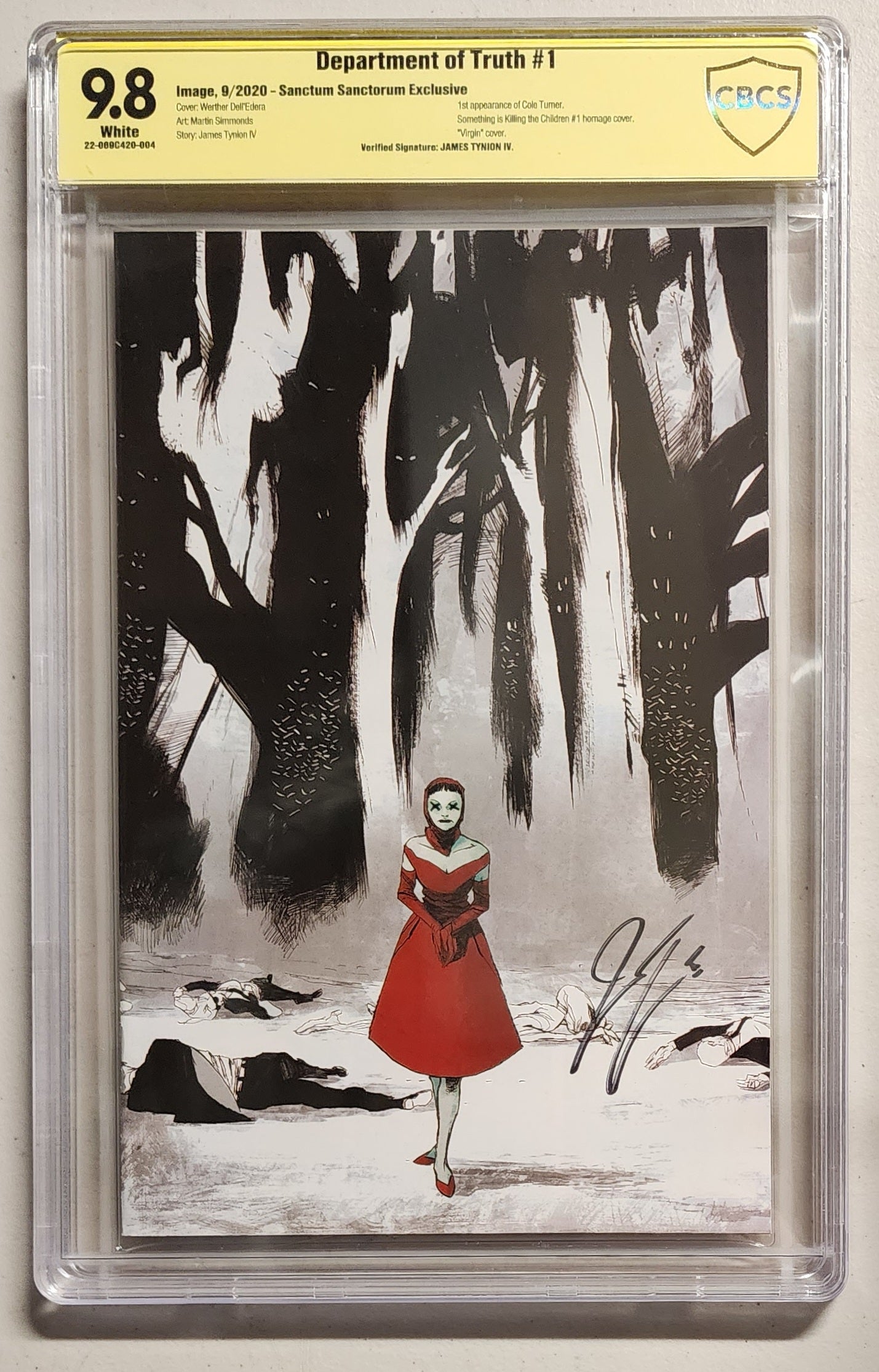9.8 CBCS DEPARTMENT OF TRUTH #1 SSCO EXCLUSIVE HOMAGE VIRGIN VARIANT SIGNED BY JAMES TYNION IV [22-069C420-004]