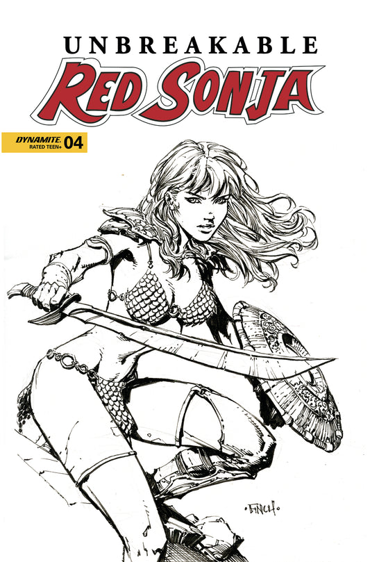 UNBREAKABLE RED SONJA #4 CVR D FINCH B&W 2023  DYNAMITE   