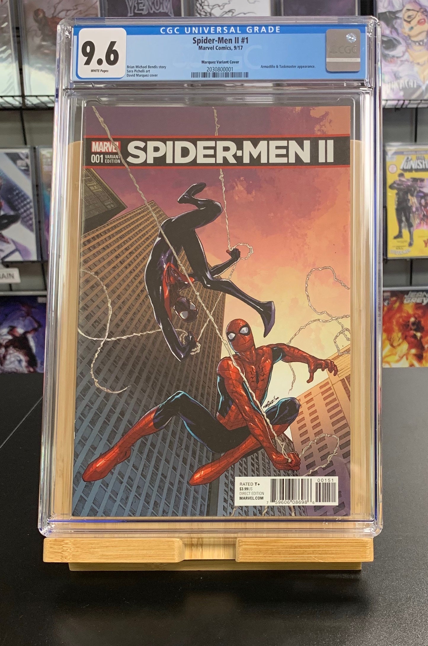 9.6 CGC Spider-Men II #1 1:25 Marquez Variant Marvel Comics 2017 [2030800001]